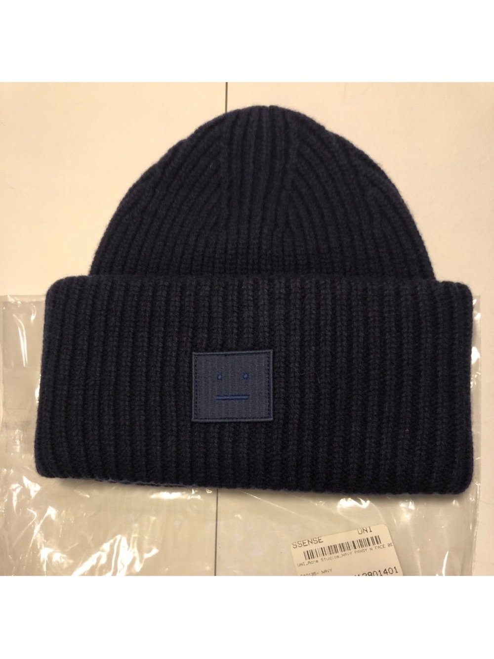 New! Acne Studios navy pansy beanie